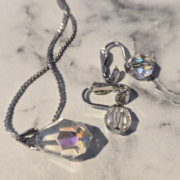 Vintage D'Orlan Swarovski Crystal Necklace & Clip On Earrings - Picture 2 of 7